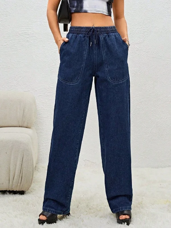 Drawstring Elastic Waist Jeans with Pockets garde