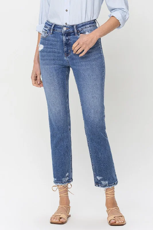 Lovervet High Rise Raw Hem Straight Jeans Feminine Women's Soft 