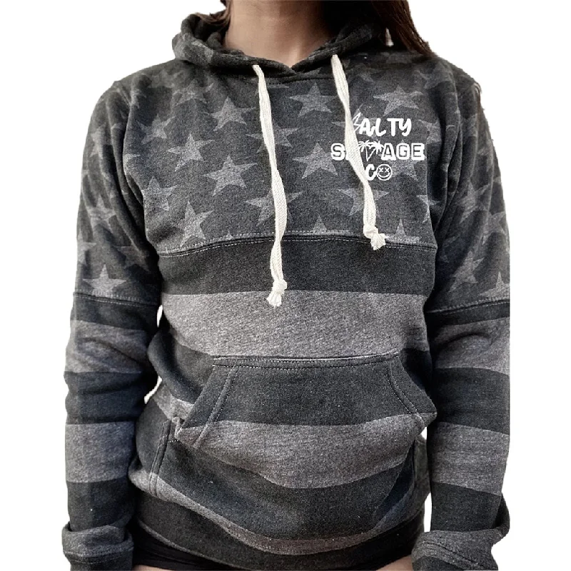 Salty Savage Unisex "90's Edition Logo" Stars and Stripes Hoodie Tough Women's Military - inspired