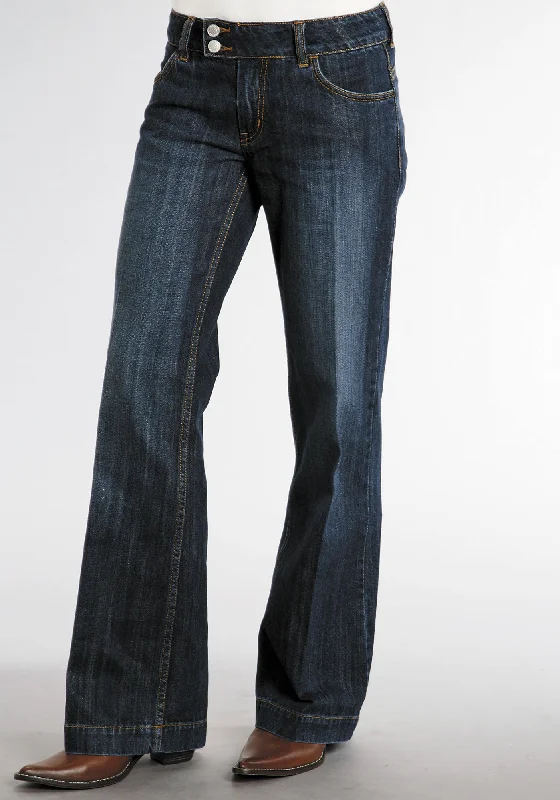 Stetson Womens Blue 100% Cotton Dark Wash City Trouser Flared Jeans Confident Women's Power