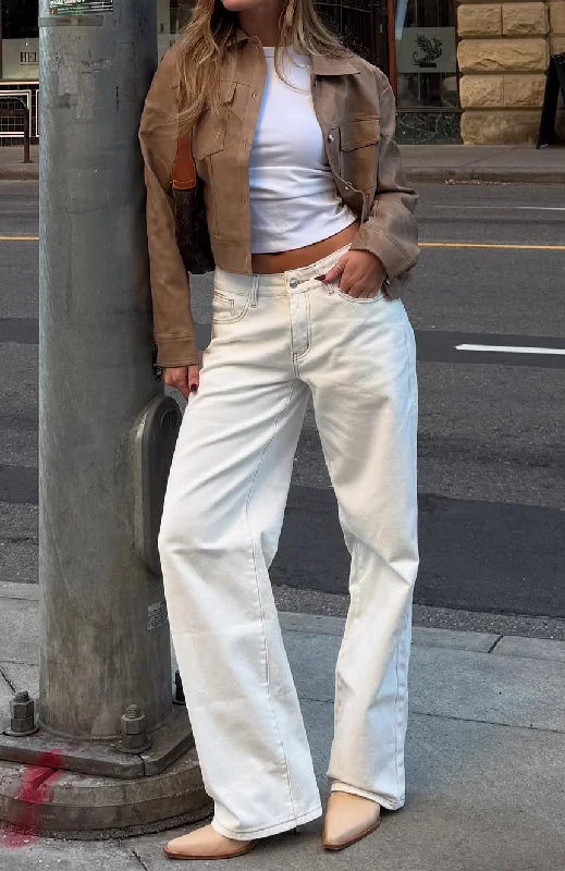 Bring The Style Low Rise Wide Leg Jeans Off White Casual Women's Japanese 