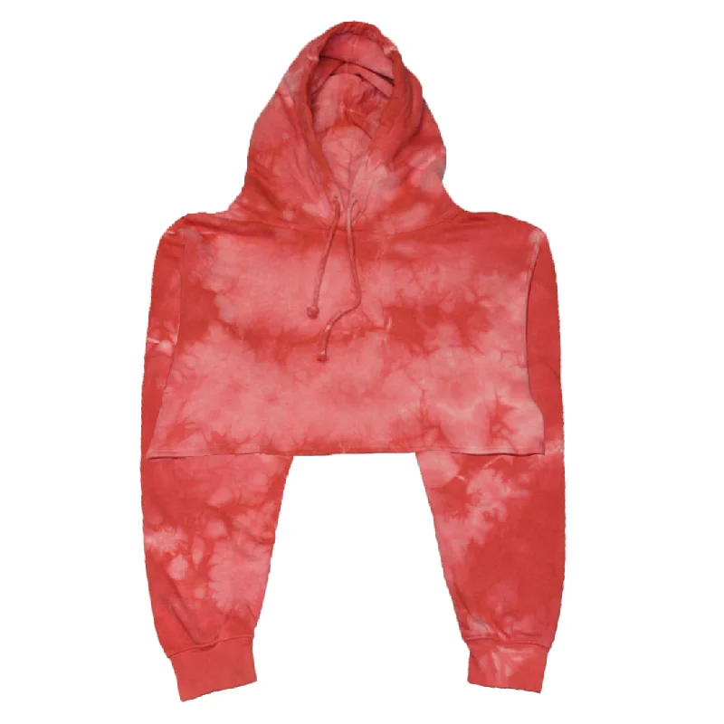Pink Crystal Wash Tie Dye Crop Top Hoodie Feminine Women's Soft 
