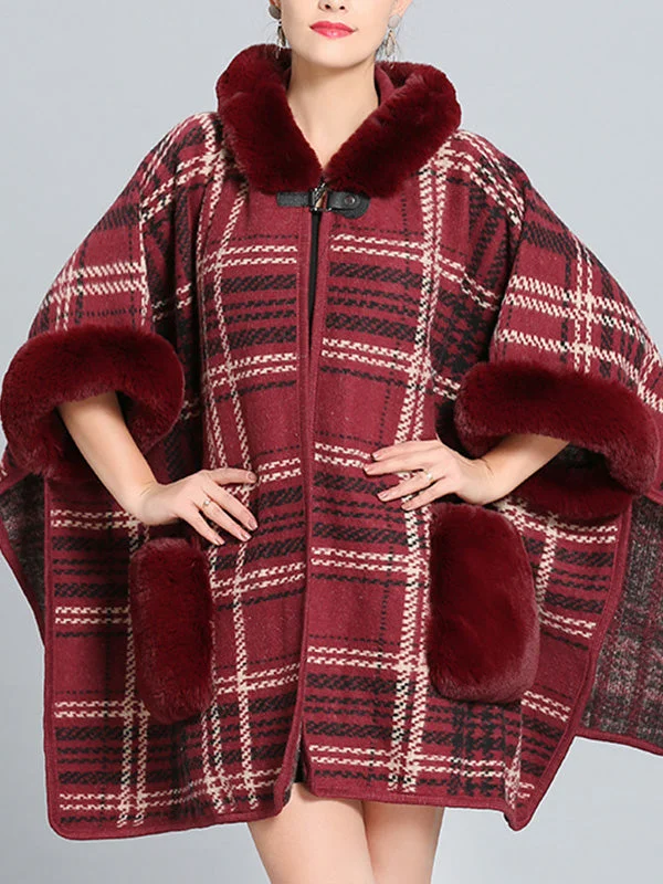 Feeling Fluffery Plaid Print Plus Size Cape Cardigan Athletic Women's 