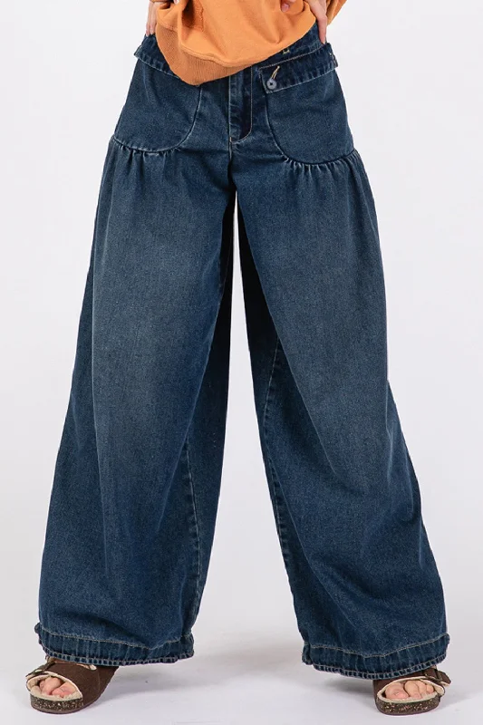 SAGE + FIG Mid-Rise Cargo Jeans with Pockets Cozy Women's Winter