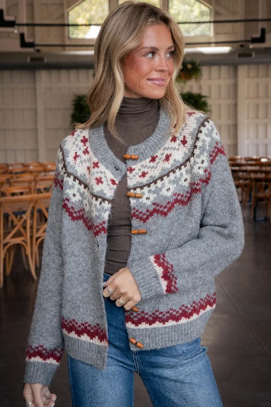 Sonia Fair Isle Cardigan, Grey Combo Trendy Women's Oversized