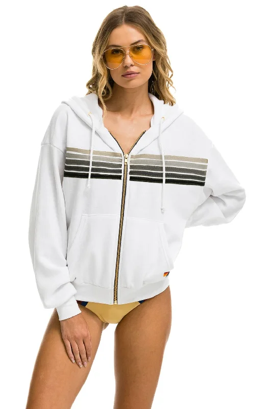 5 STRIPE RELAXED ZIP HOODIE - WHITE // GREY Cozy Women's Sherpa - lined