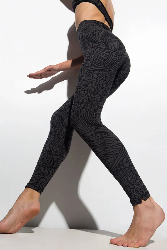 Tribal Leggings - Black Grey performance