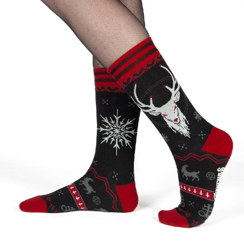 Beelzebuck Ugly Xmas Sweater Crew Socks Dynamic Women's Moto
