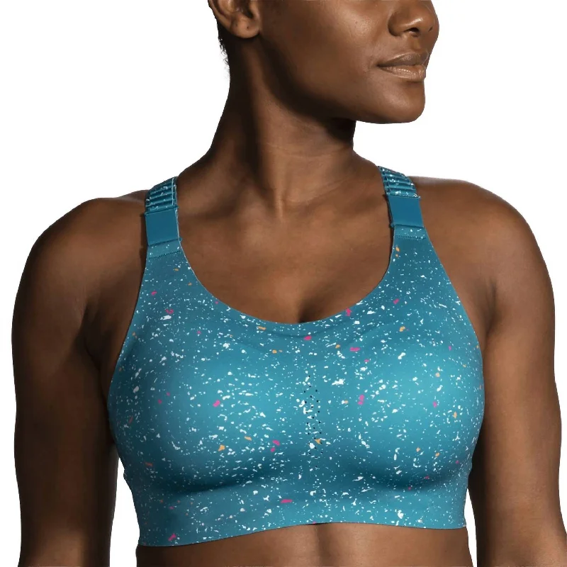 Dare Racerback Run Bra 2.0 In Lagoon Speckle Print Classic Women's Tweed