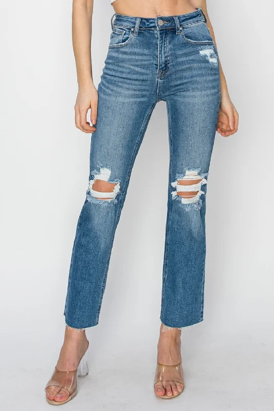 RISEN High Rise Distressed Ankle Jeans Street