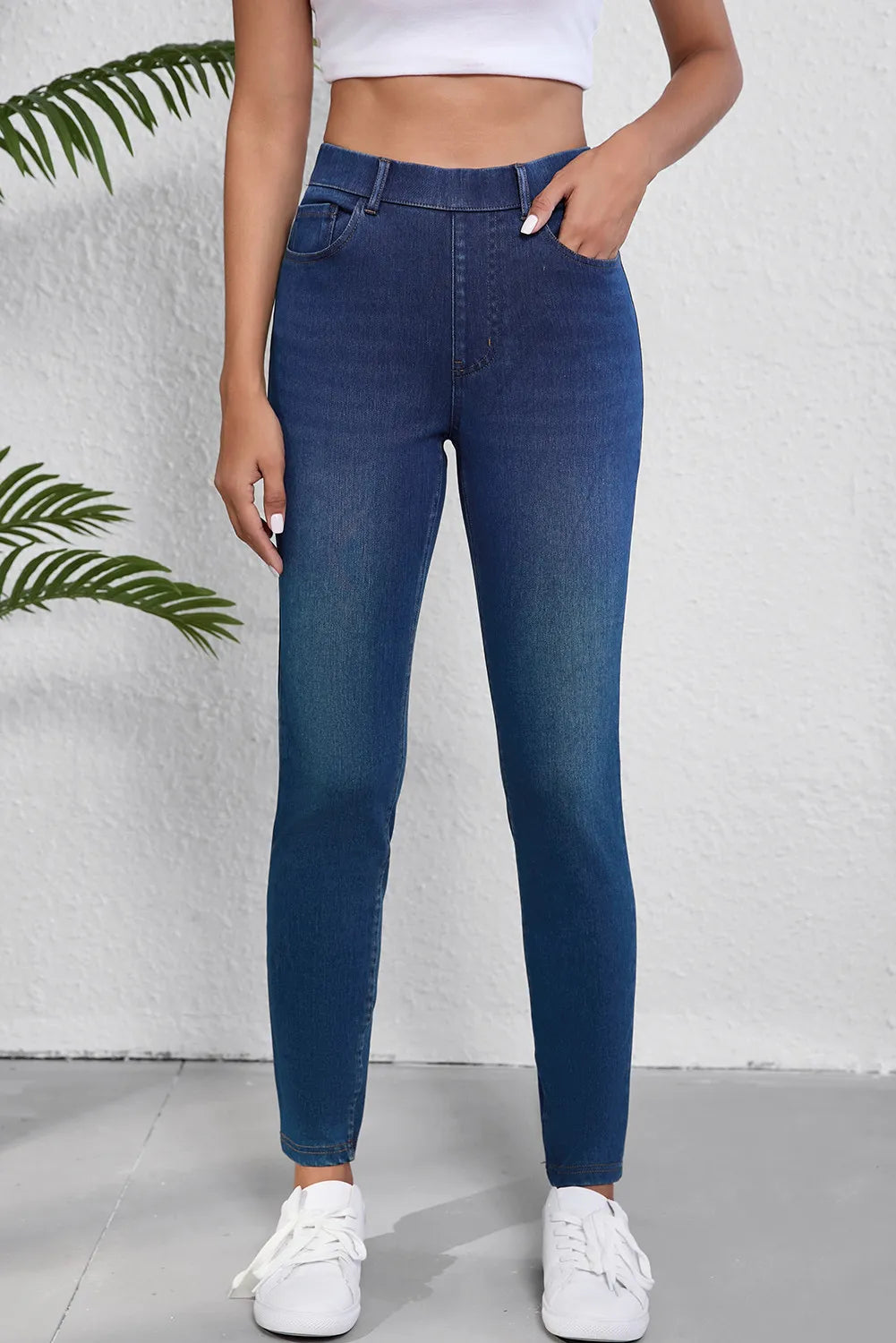 High Waist Skinny Jeans with Pockets Business