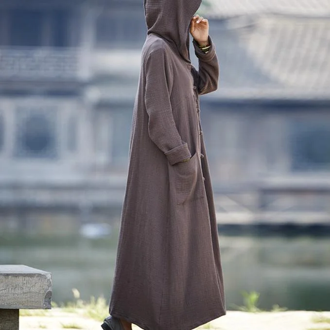 Babakud Autumn Cotton Linen Retro Loose Cardigan Hooded Coat Cool Women's Skate