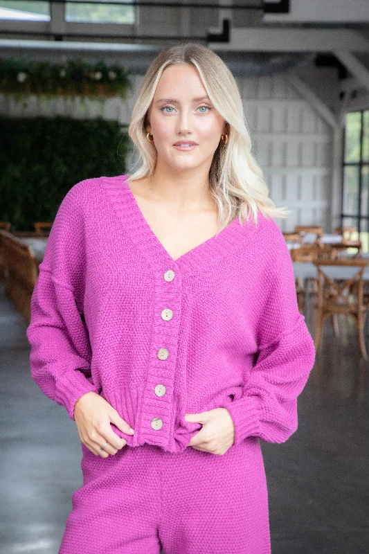 Milena Waffle Knit Cardigan, Berry Refined Women's 