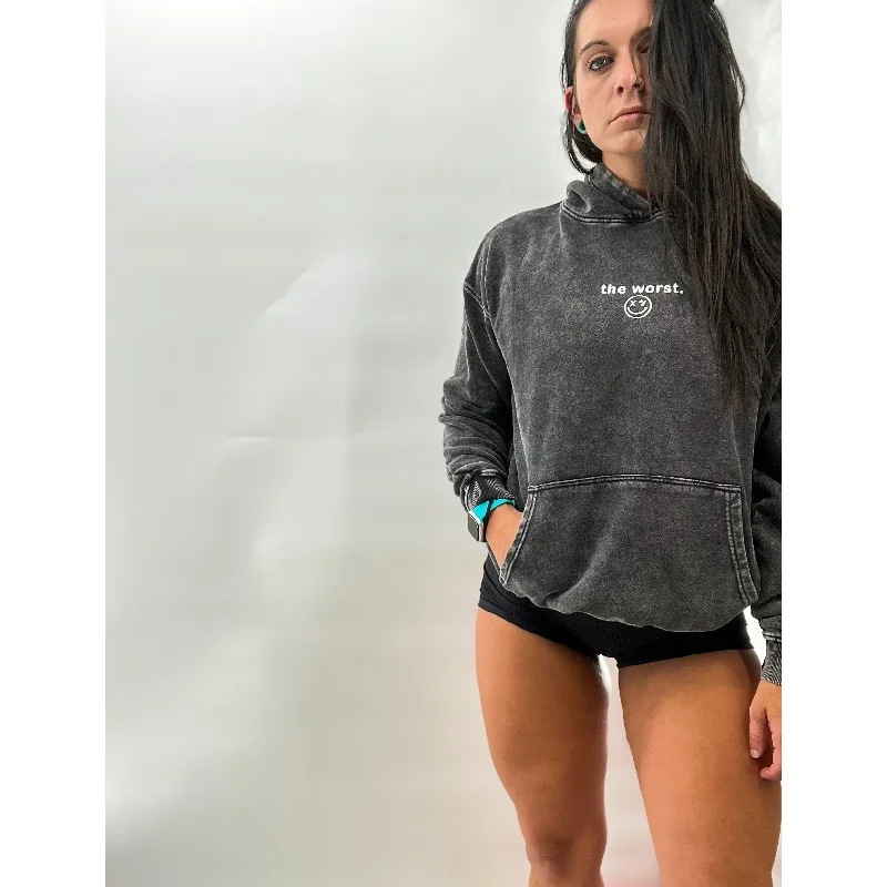 Salty Savage Unisex “the worst” Mineral Wash Hoodie | Micro Stylish Women's Tropical Salty Savage Unisex “the worst” Mineral Wash Hoodie | Micro Stylish Women's Tropical