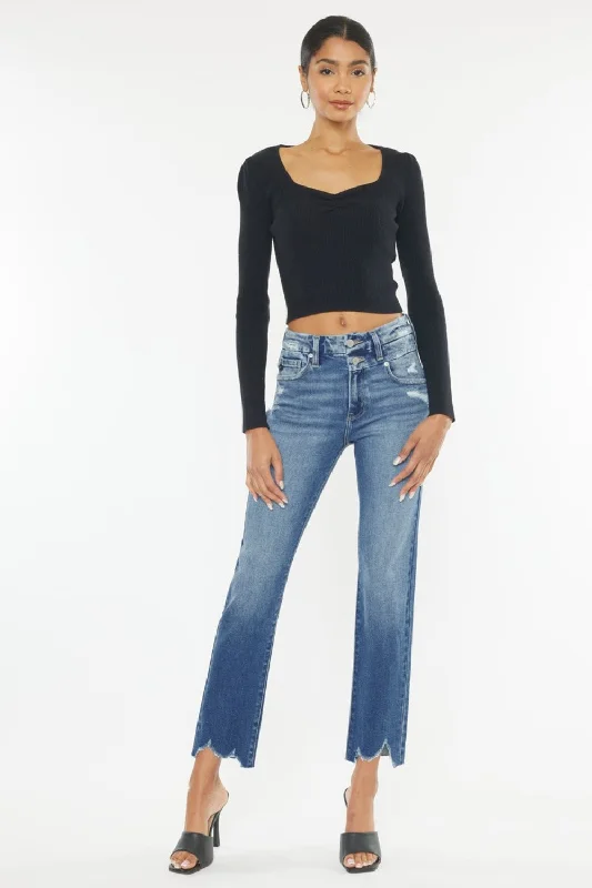 Kancan Frayed Hem Slim Straight Jeans Women