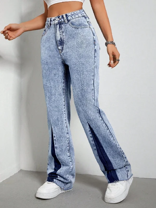 Contrast Bootcut Jeans with Pockets Bold Women's Statement