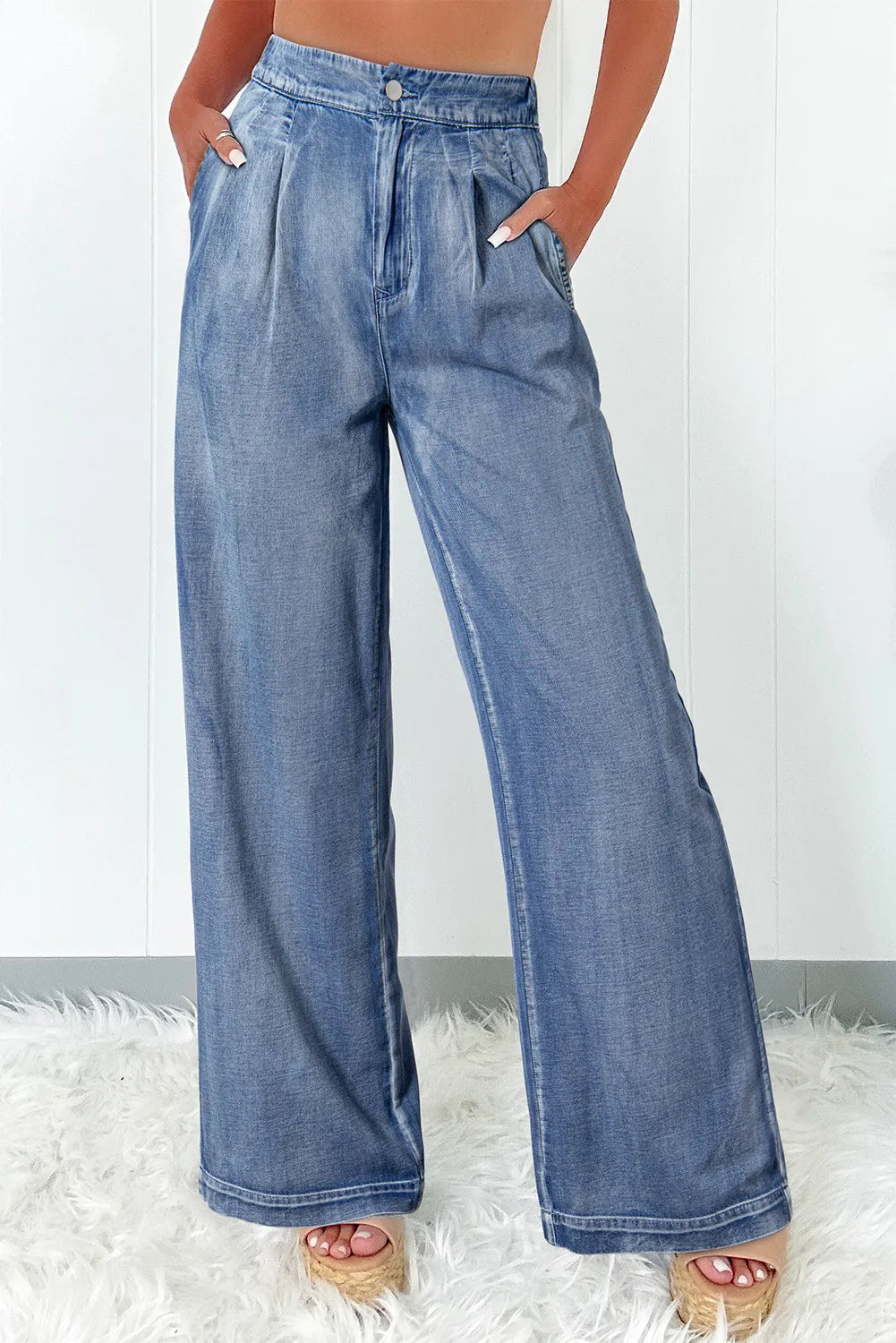 High Waist Wide Leg Jeans Elegant Women's Formal 
