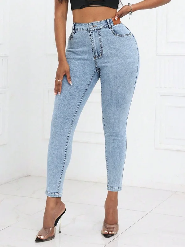 High Waist Skinny Jeans with Pockets French