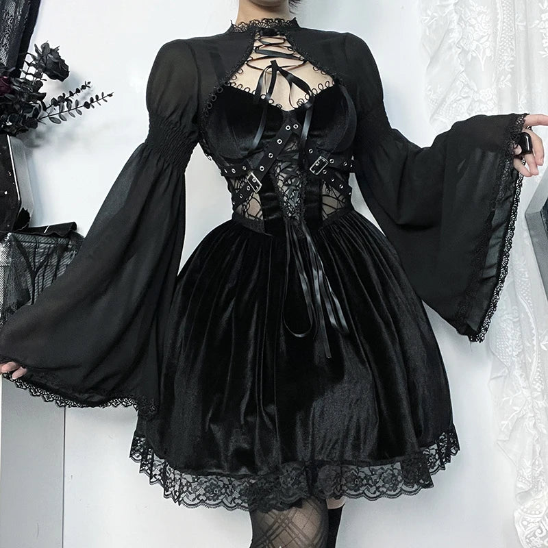 Trendy slim flare-design gothic dark bow-embellished lace party Cardigans Sleek Women's Metallic