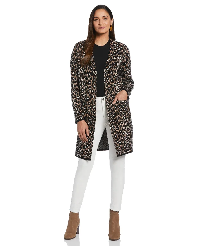 Petite Animal Jacquard Pattern Sweater Coatigan Stylish Women's Tropical 