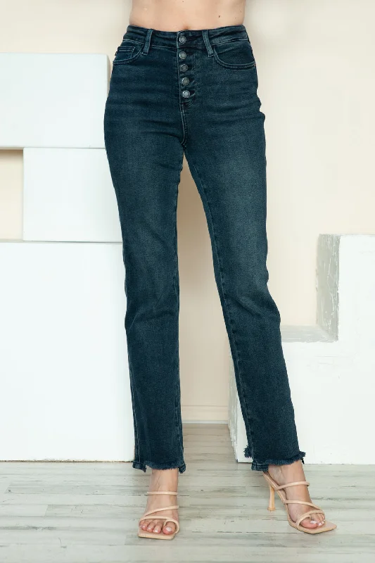 Judy Blue Full Size Button Fly Hem Destroy Straight Jeans Earthy Women's Hemp - based Judy Blue Full Size Button Fly Hem Destroy Straight Jeans Earthy Women's Hemp - based