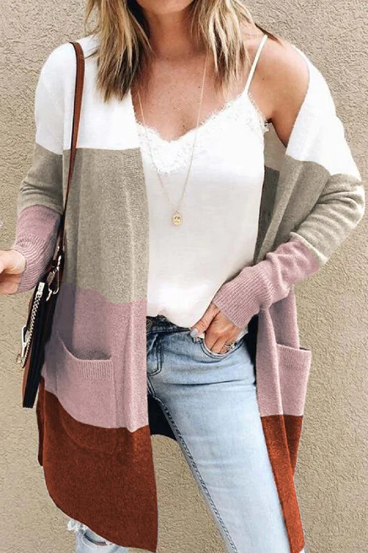 Colorblock Open Front Cardigan Stylish Women's Tropical 