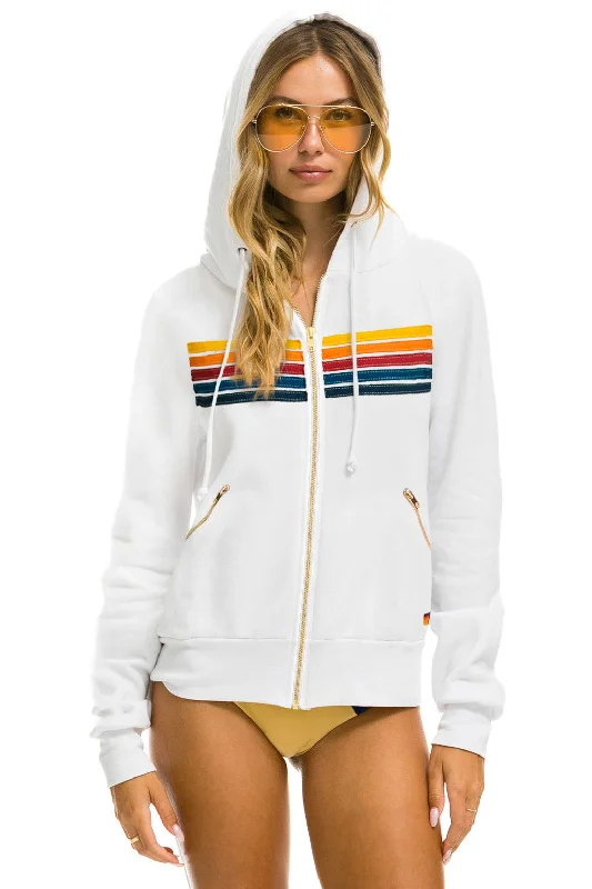 5 STRIPE ZIP HOODIE  W/ ZIP POCKETS - WHITE Rugged Women's Outdoor 