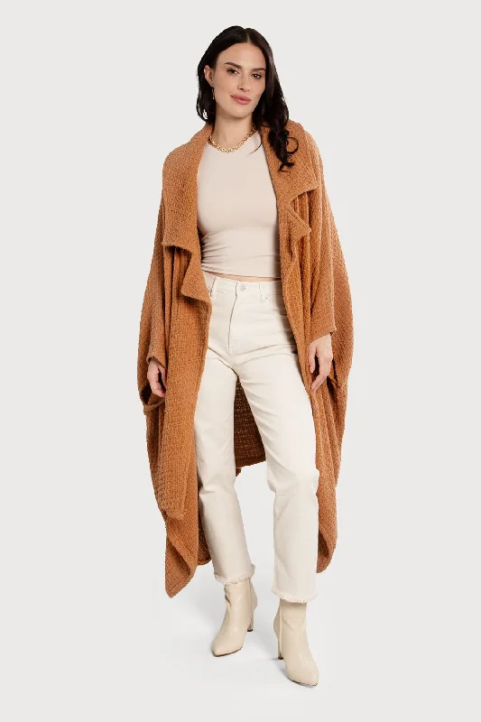Comfy Oversized Waffle Knit Collared Jacket Refined Women's 