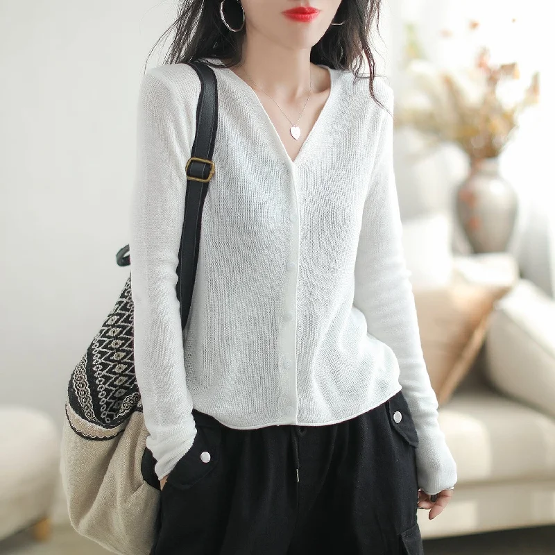 Autumn Minimalist Casual V-Neck Knitted Cardigan Cashmere