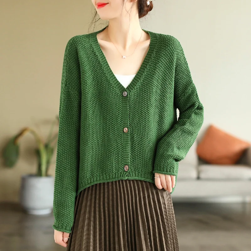 Women Autumn V-Neck Cotton Knitted Cardigan Gym