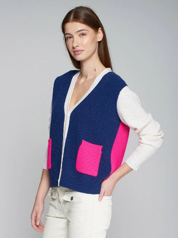 Vilagallo Theresa Tri Colour Cardigan Laid - back Women's Style
