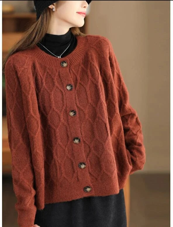 Women Autumn Winter Casual Loose Knitted Cardigan Dapper Women's Bow - adorned