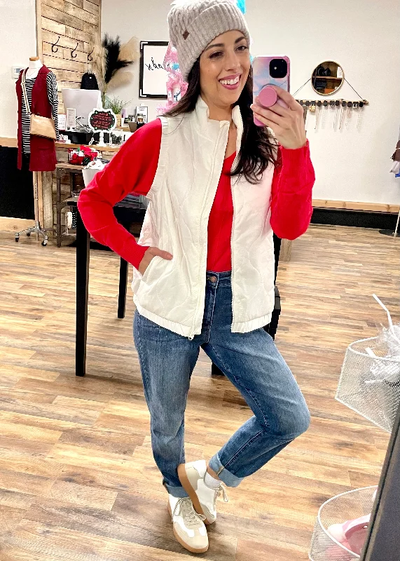 Ivory - Women's Quilted Freestyle Vest with Pockets Polished Women's Silk