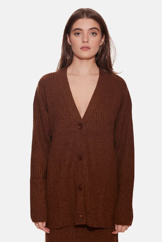 Lucy Ribbed Cocoon Cardigan Brown Sharp Women's Italian