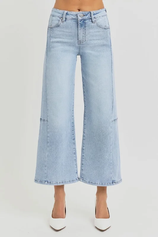 RISEN Full Size High Rise Seamed Detail Wide Leg Crop Jeans Dapper Women's Bow - adorned