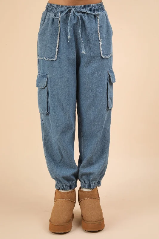 VERY J Washed Drawstring Jogger Cargo Jeans Preppy Women's College