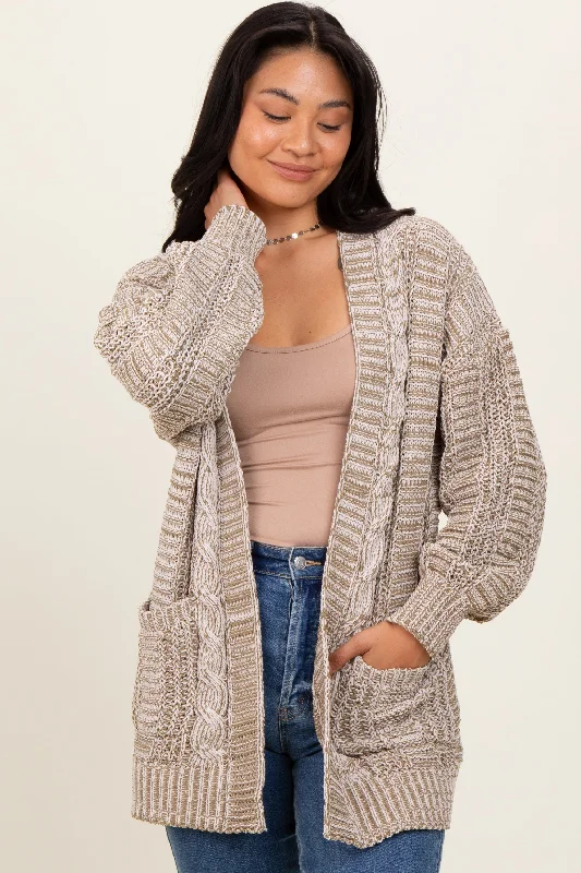 Olive Two Toned Oversized Cable Knit Cardigan Minimalist Women's Casual
