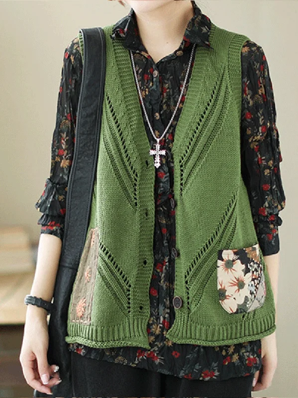 Saturday Night Patch Cotton Knitted Vest Women Sweater Cardigan Scandinavian