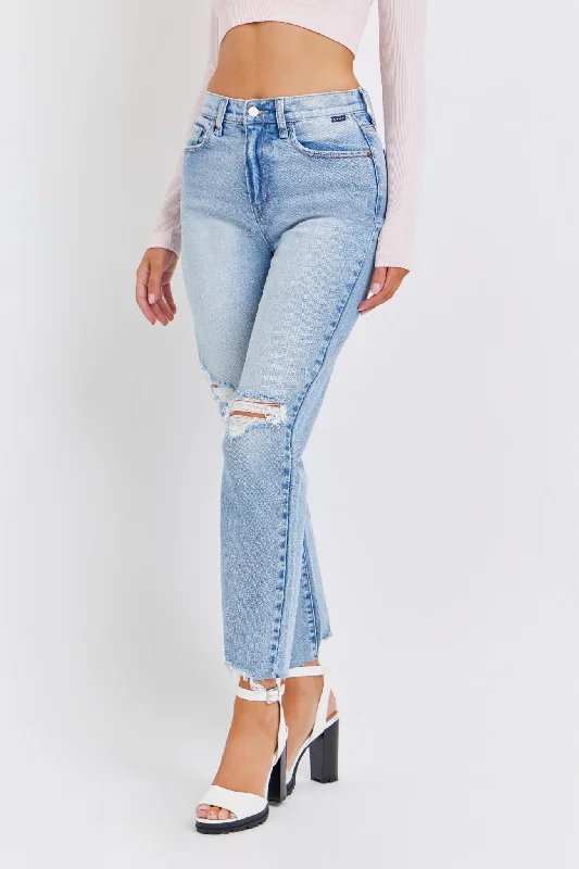 Light Wash High Rise Distressed Straight Leg Jeans Bold Women's Statement