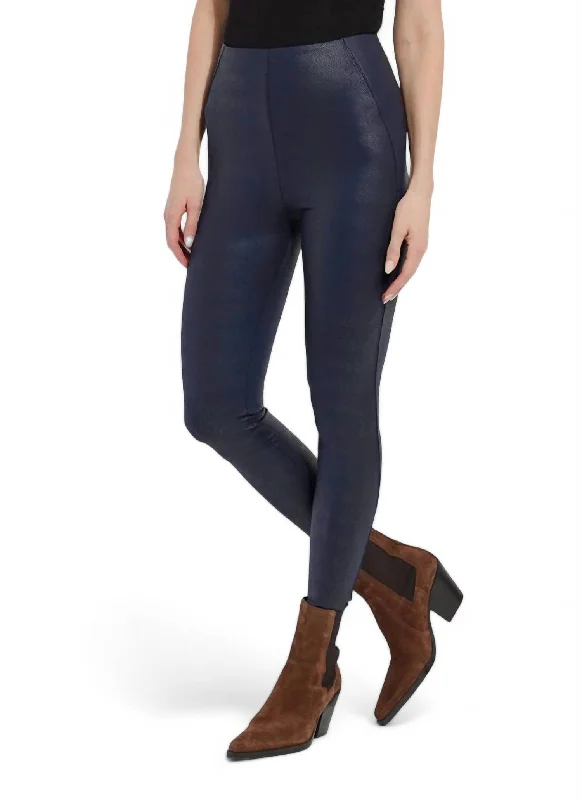 Patterned Matilda Foil Legging In Navy Snake Business