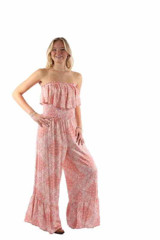 Scully Womens Strapless Ruffle Trim Dusty Pink Lyocell S/L Jumpsuit Elegant Women's Formal Scully Womens Strapless Ruffle Trim Dusty Pink Lyocell S/L Jumpsuit Elegant Women's Formal
