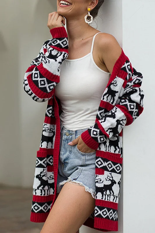 Christmas Snowflake Deer Mid-length Cardigan Cashmere