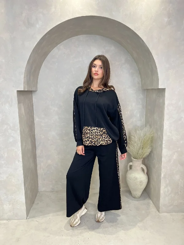 Black Leopard Print Long Hoodie Cool Women's Skate