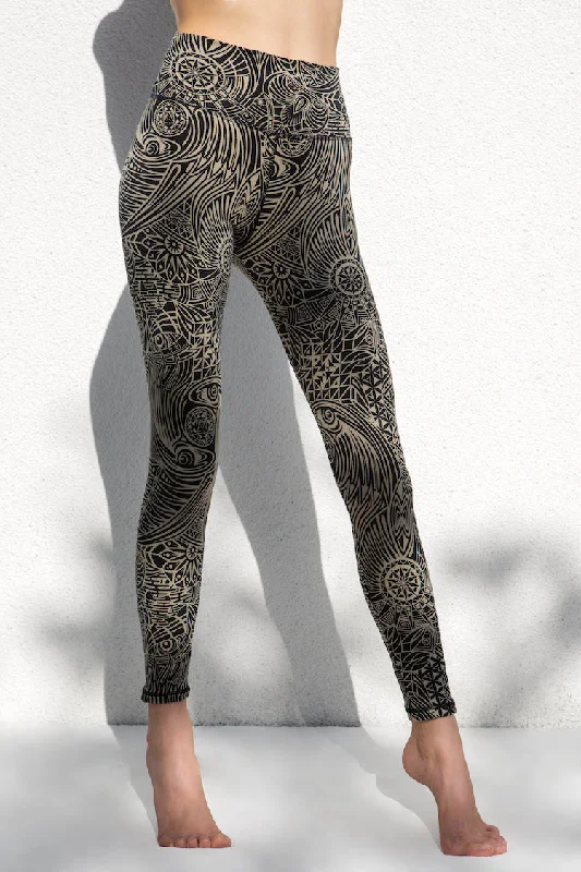 Tribal Leggings - Cream Black Cozy Women's Winter