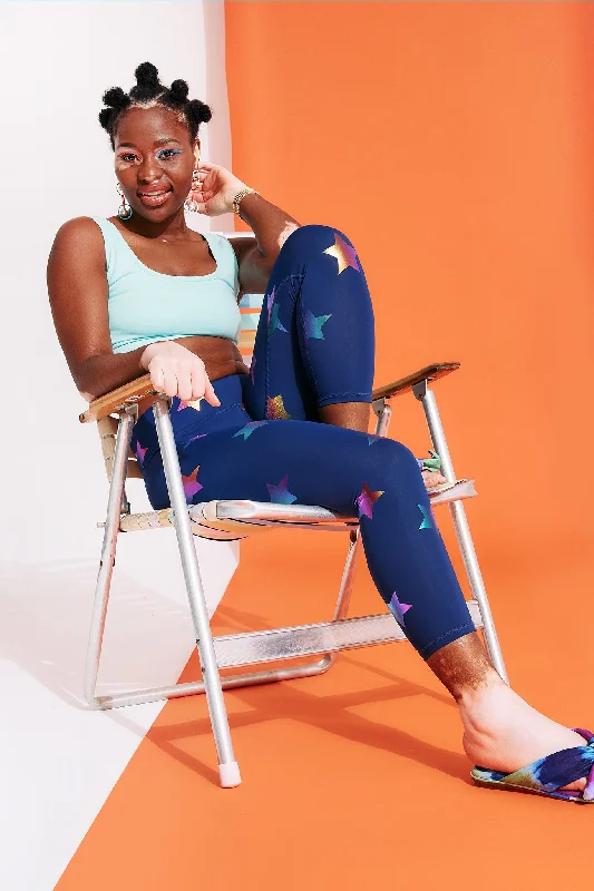 UpLift Capris in Navy Rainbow Star Foil purpose