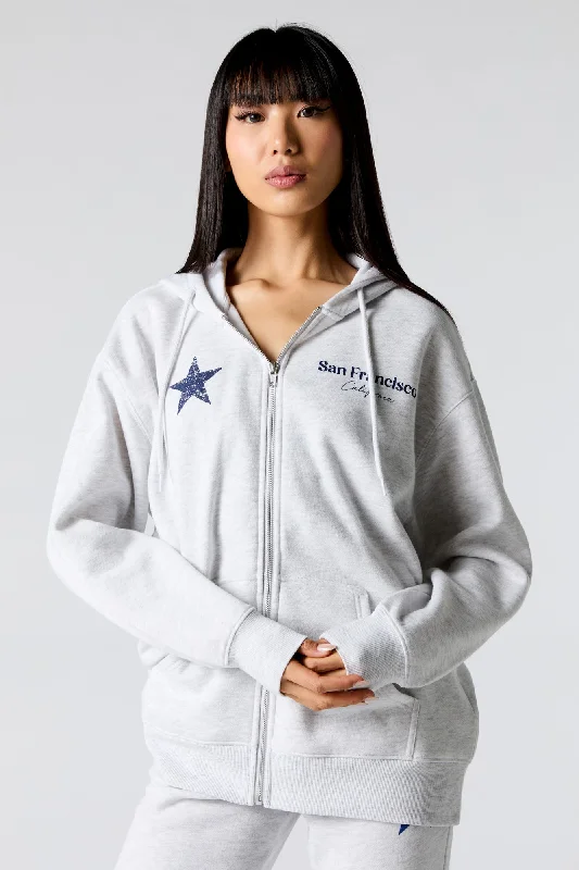 Number Graphic Zip-Up Fleece Hoodie Earthy Women's Hemp - based