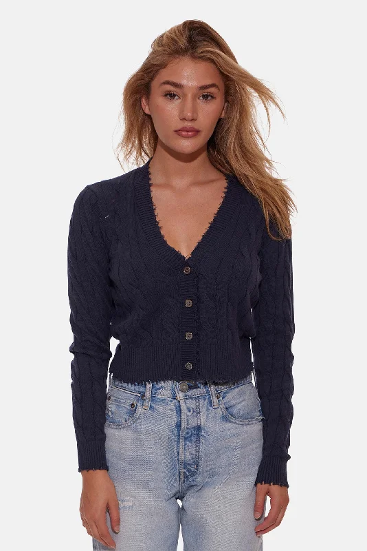 Satya Cable Cropped Cardigan Navy Sporty Women's Tennis