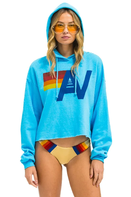LOGO CROPPED PULLOVER RELAXED HOODIE - NEON BLUE Trendy Women's Oversized