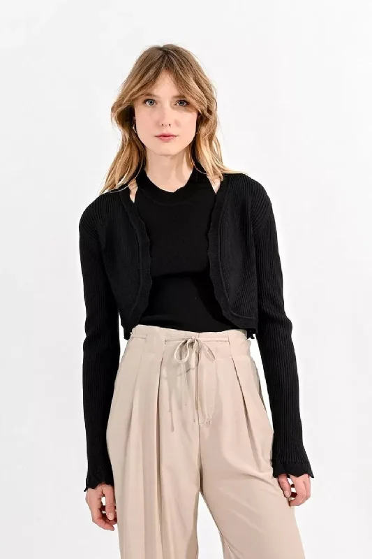 Molly Bracken Black Scalloped Cardigan Streetwear Style for 