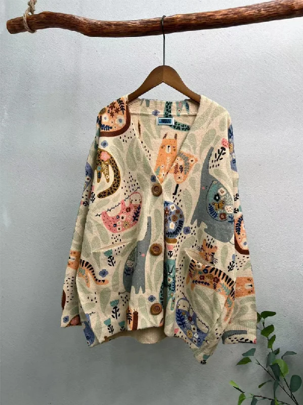 Women's Luxe Cashmere Elegance Stylish Printed Cardigan Laid - back Women's Style